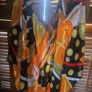 Chic Abstract Women's Blouse in Orange and Black